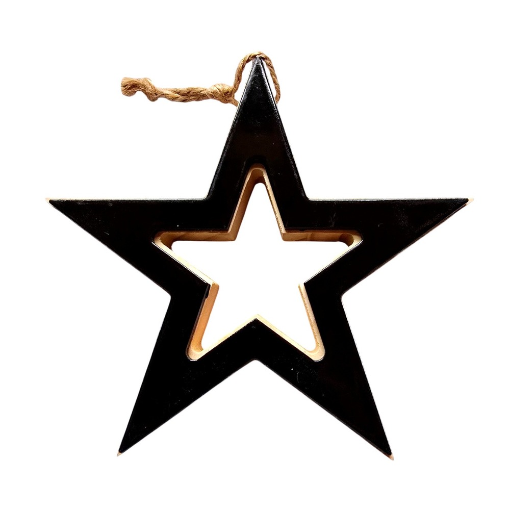 Rustic Wooden Star Cutout Ornament Jute Hanger Christmas‎ Holiday Decor